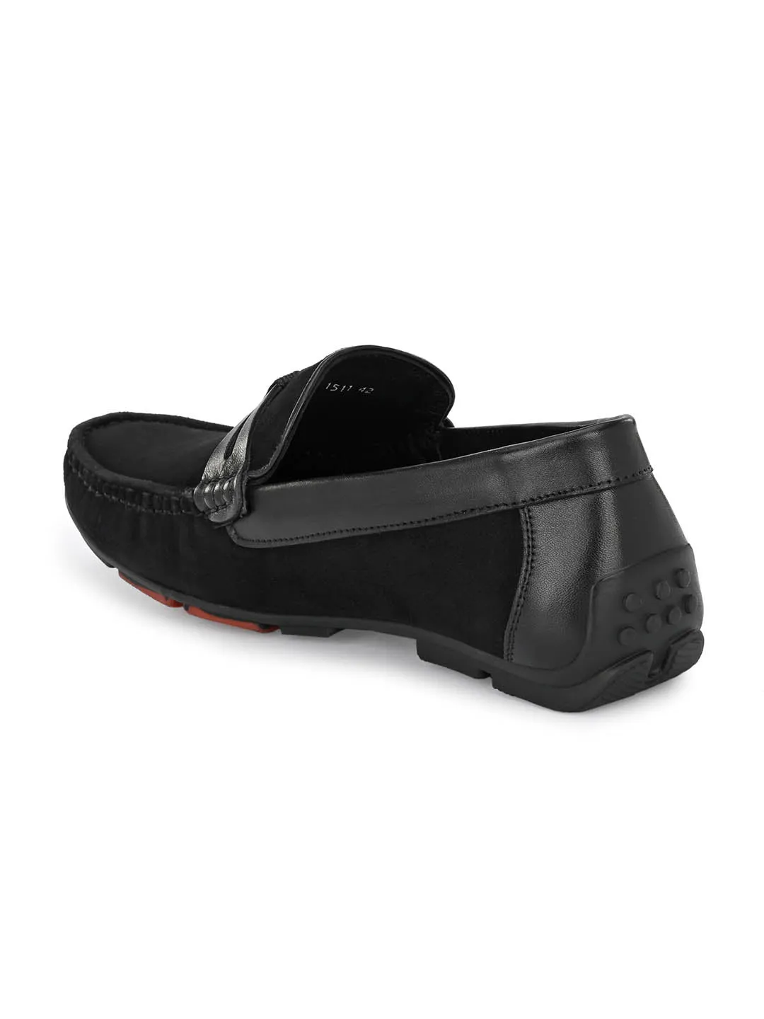 Hitz Men's Black Leather Moccasins Loafer Shoes